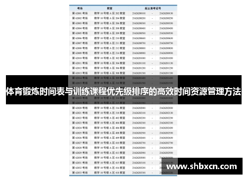 体育锻炼时间表与训练课程优先级排序的高效时间资源管理方法
